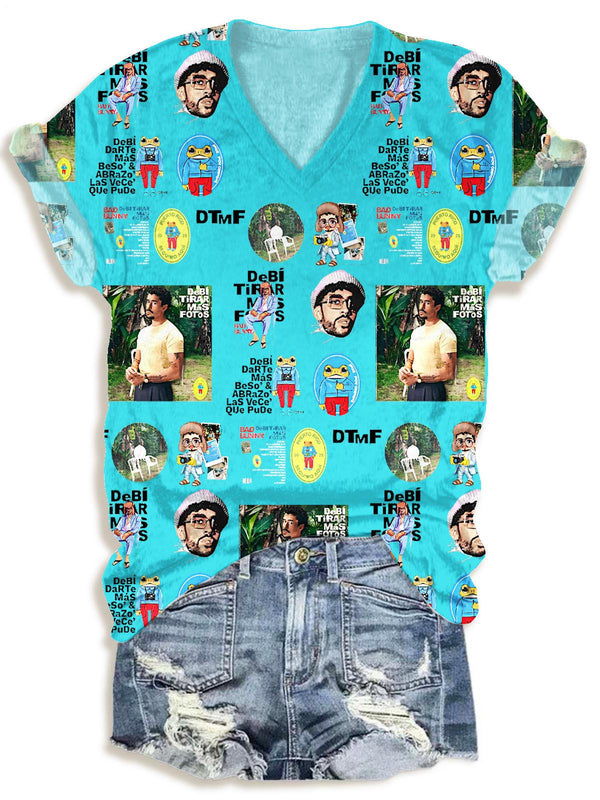 Dtmf Bad Bunny V-neck T-Shirt
