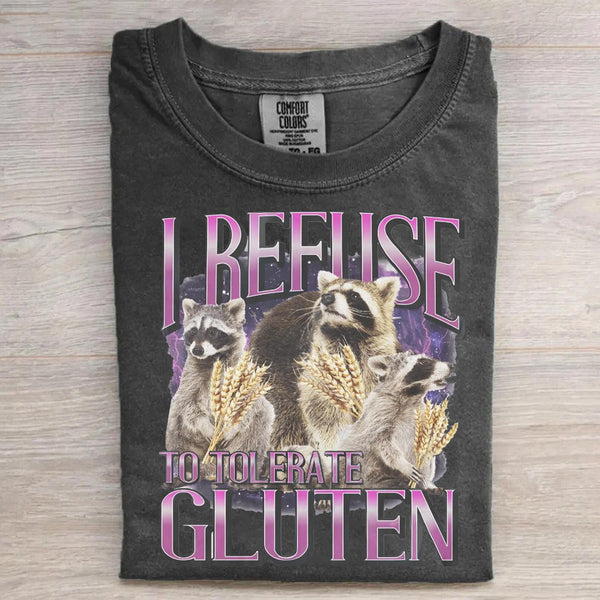 I Refuse To Tolerate Gluten Funny Raccoon Retro T-shirt