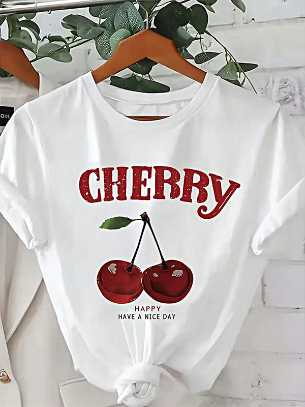 Camiseta sencilla de cuello redondo con cerezas dulces 