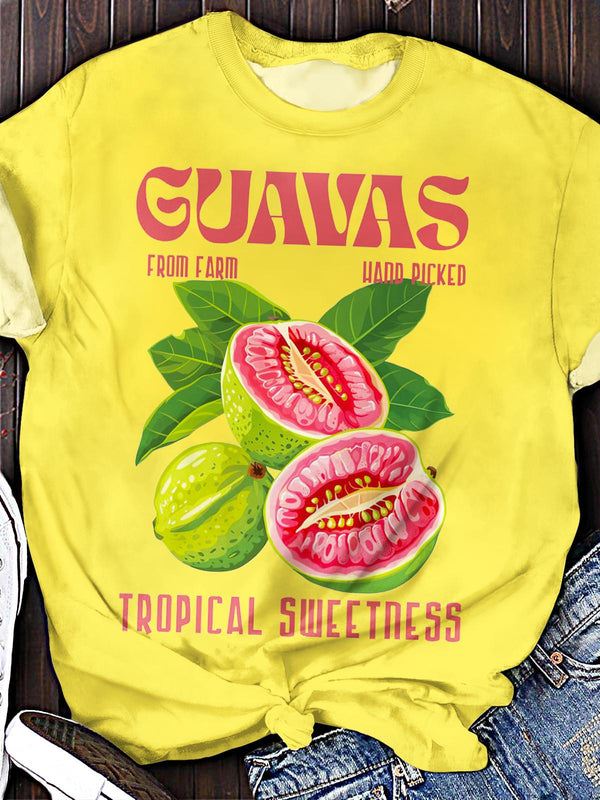 Camiseta de cuello redondo con estampado de guayaba refrescante de verano 
