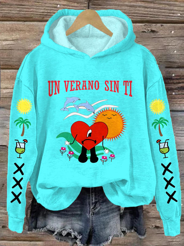 Cute Badbunny Long Sleeve Printed Hoodie