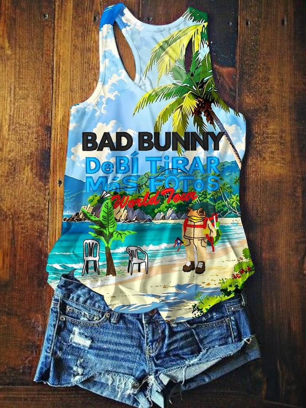Puerto Rican Badbunny Printed Casual Tank Top