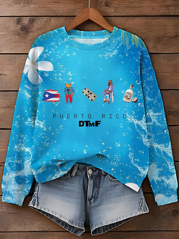 Bad Bunny Ocean Vibes Printed Long Sleeve Casual Top