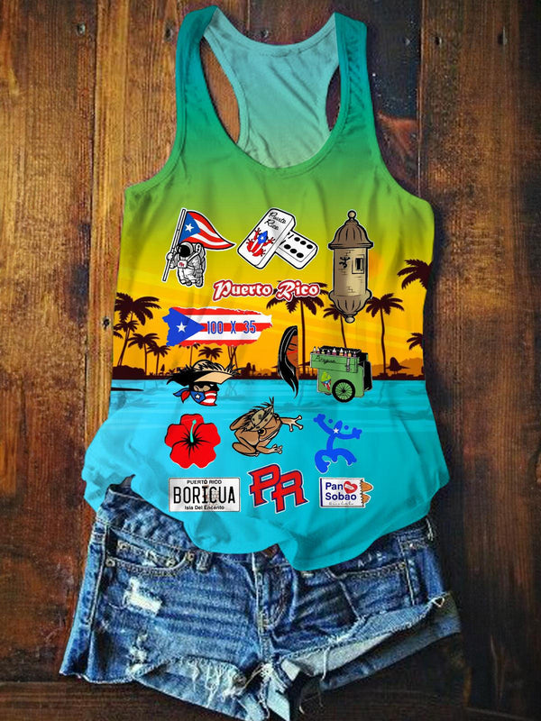 Puerto Rico Boricua Beach Printed Casual Tank Top