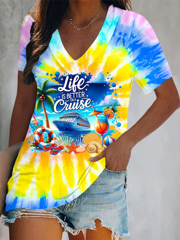 La vida es mejor en un crucero: top sin mangas con cuello en V y estampado tie-dye