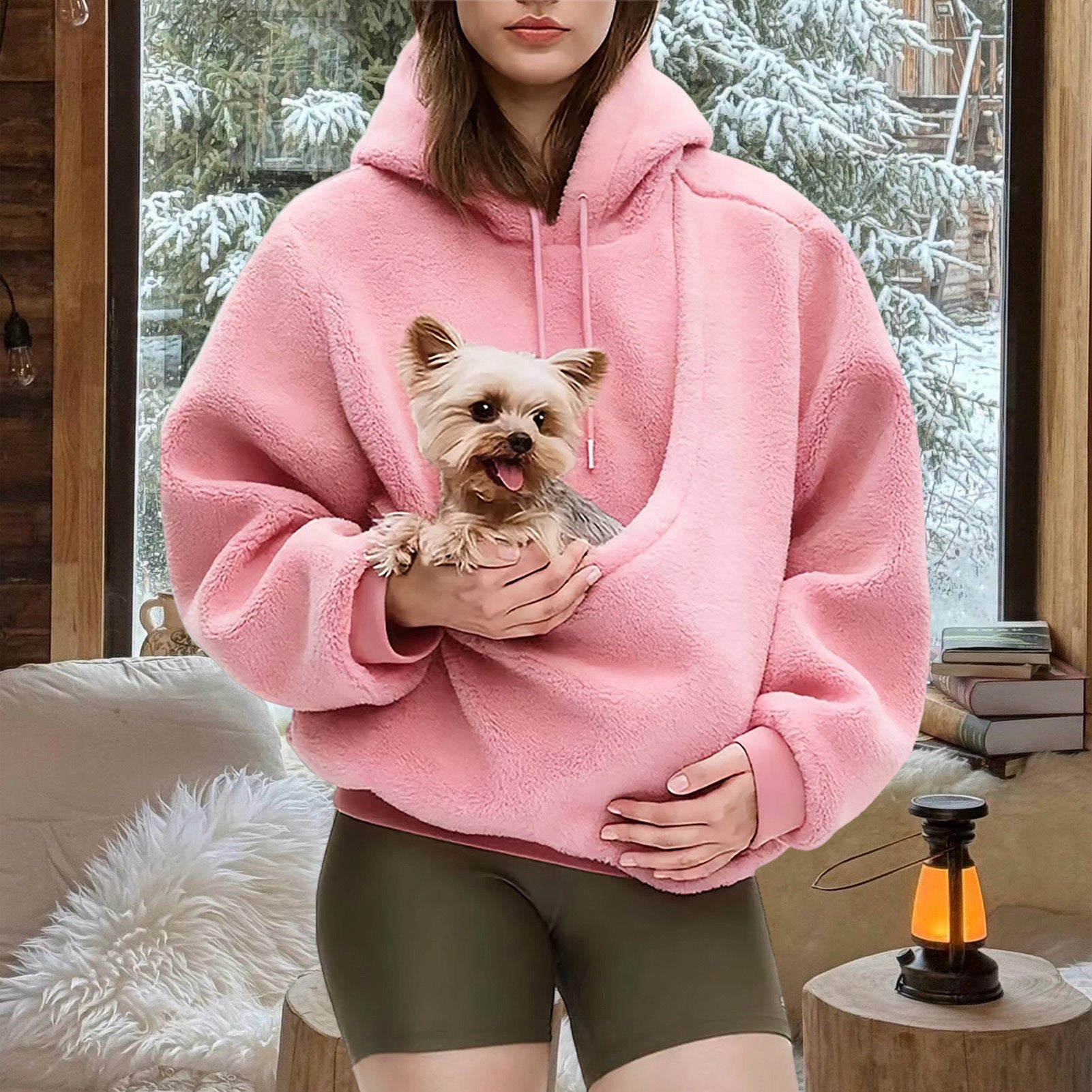 Pet Carrier Hoodie Fuzzy Solid Color Puppy Kitten Cat Holder Carriers Hoodies with Pocket for Home Sofa positive