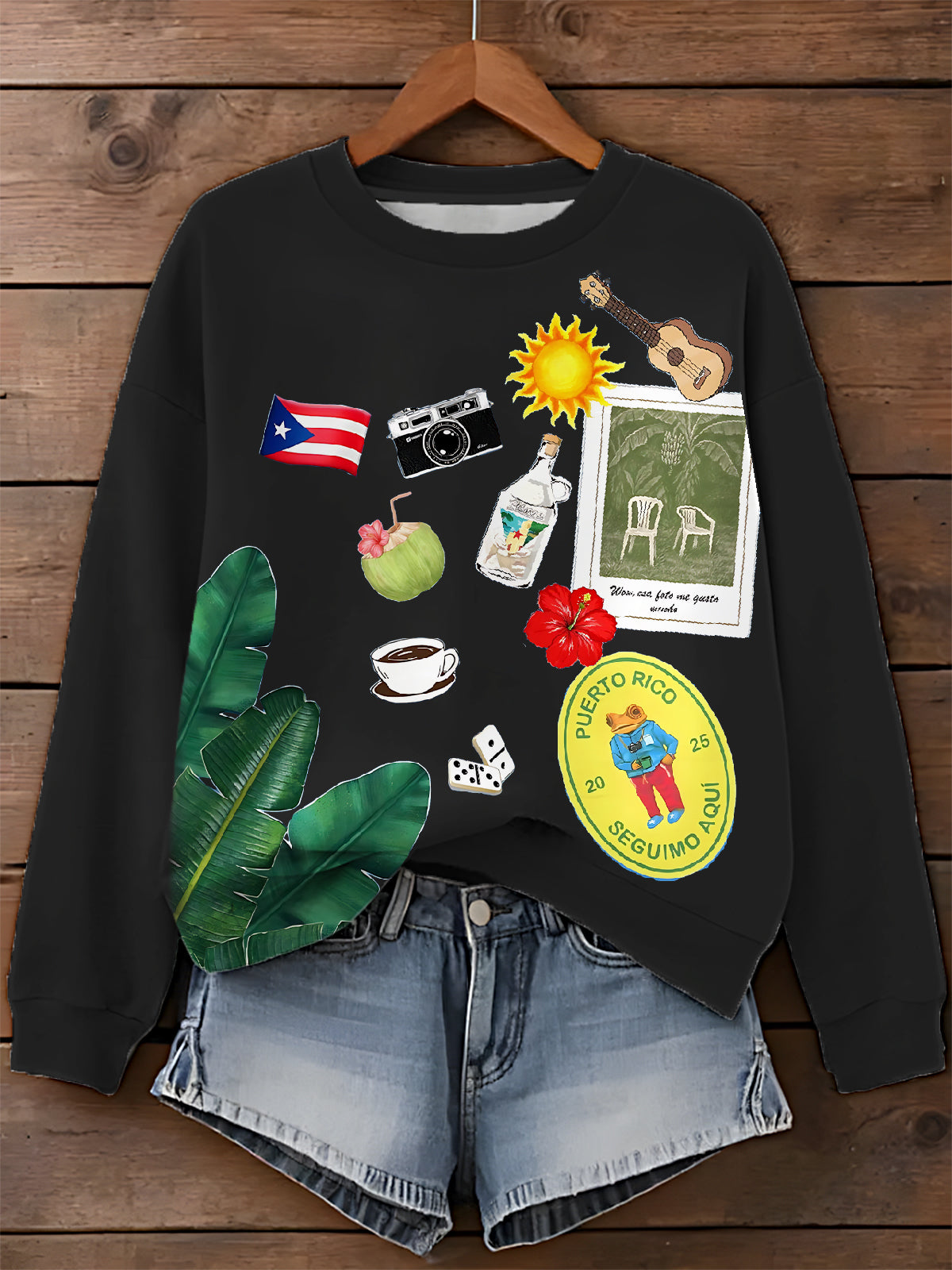 Puerto Rico Printed Long Sleeve Casual Top