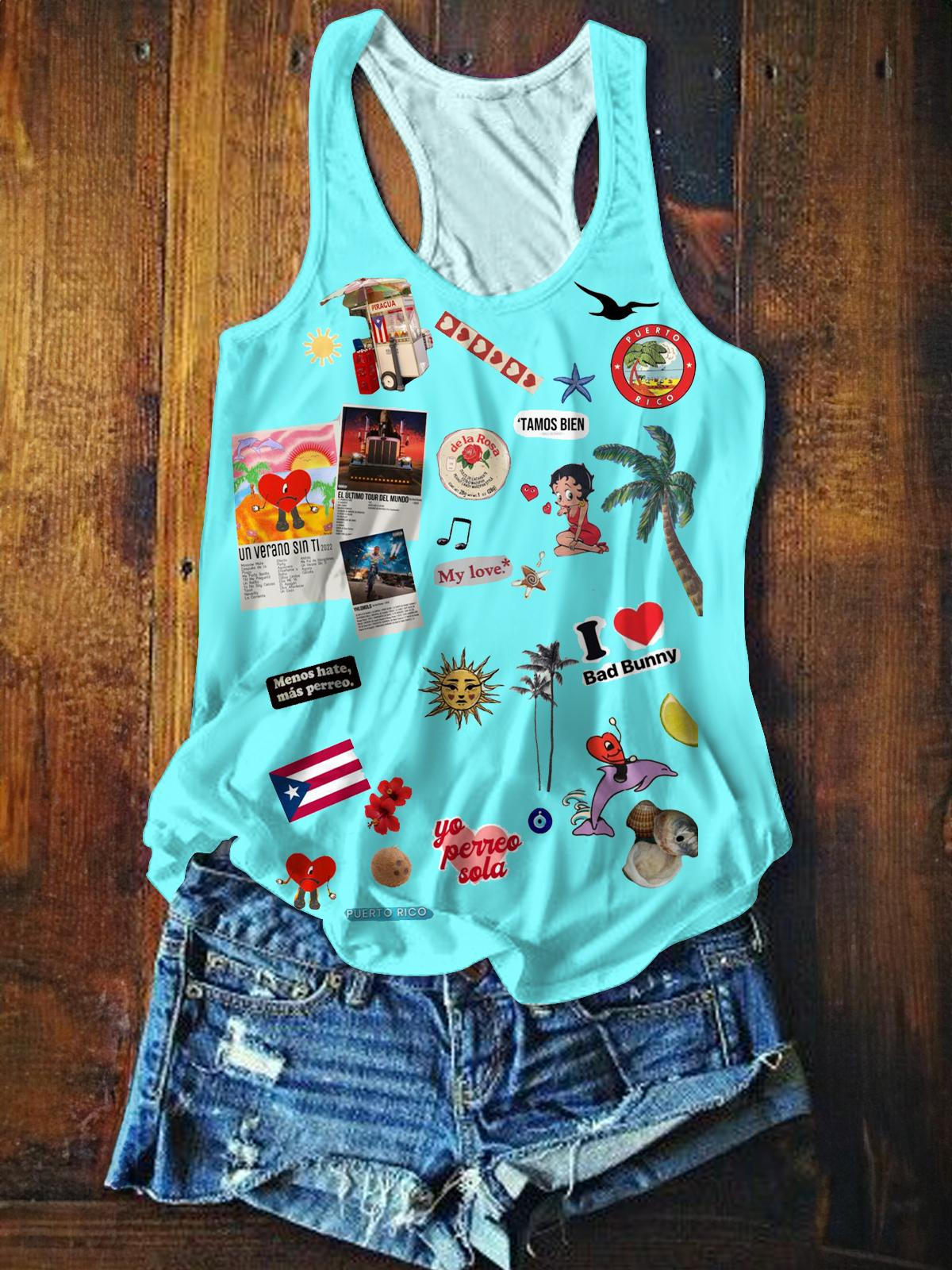 BadBunny Cartoon Print Casual Tank Top