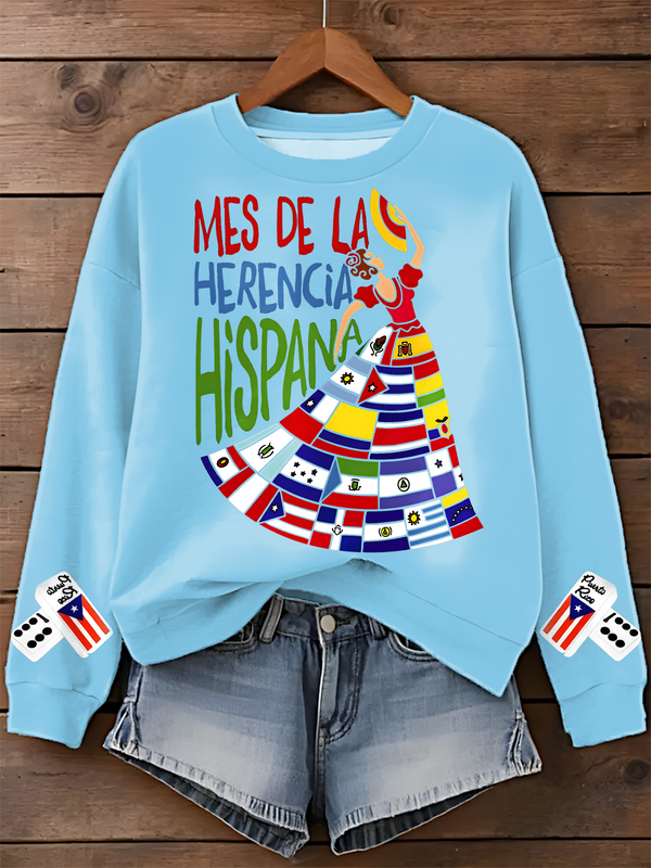 Mes De La Herencia Hispana For Hispanic Heritage Month Printed Long Sleeve Casual Top