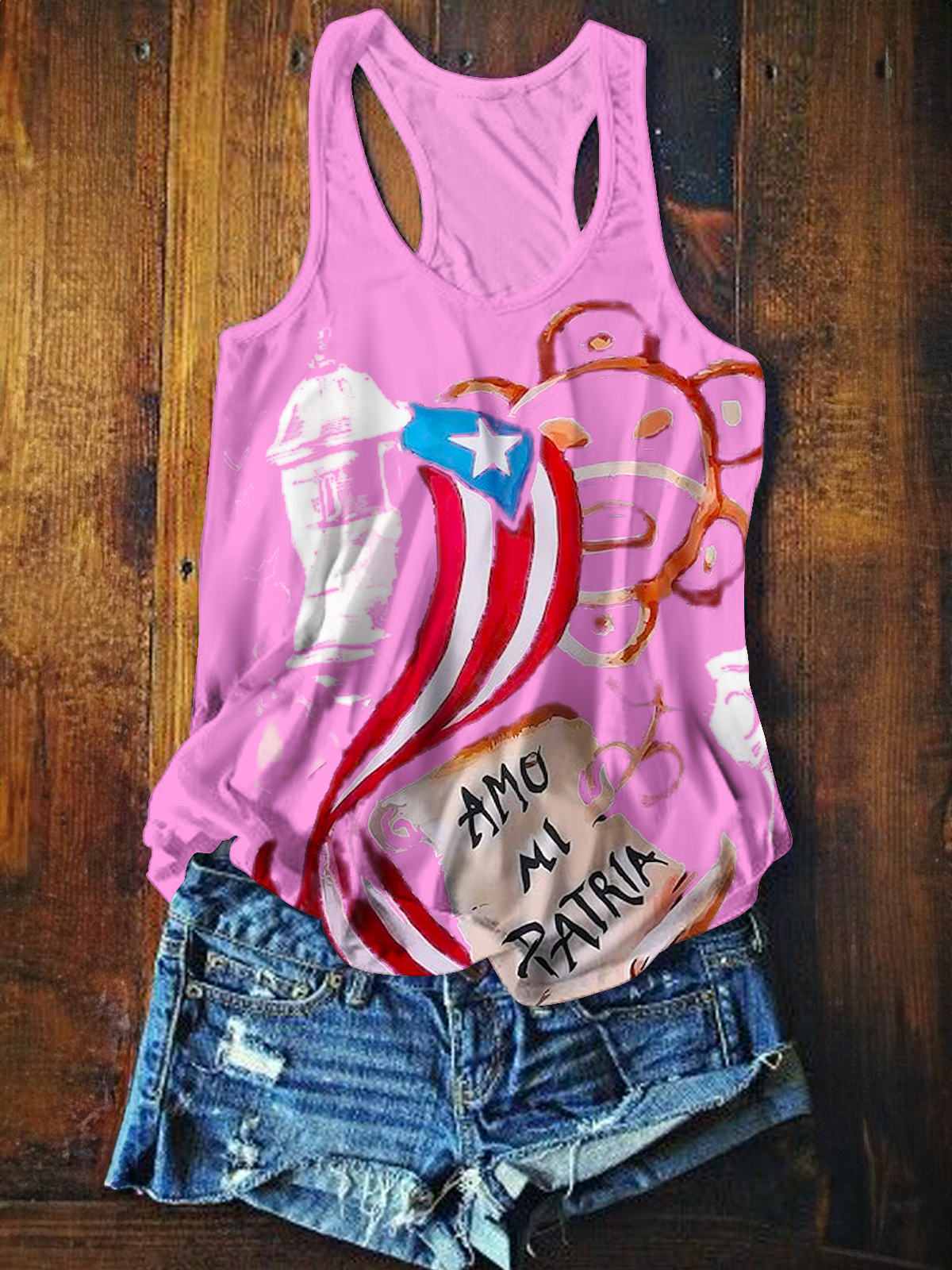 Puerto Rican Symbols Set Collage Printed Casual Tank Top