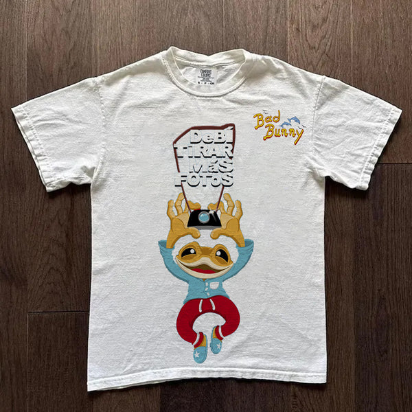 Bad Bunny Fun Frog Print Crew Neck T-shirts