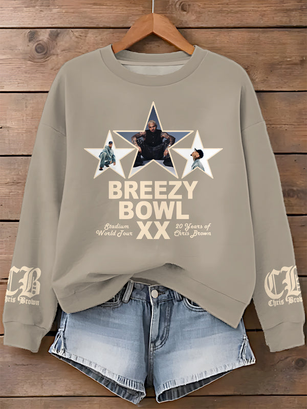Chris Brown Breezy Bowl XX 2025 Printed Long Sleeve Casual Top