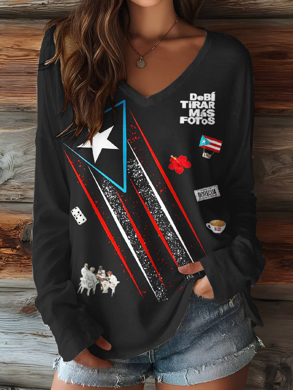 Puerto Rico V-neck Long Sleeve Top