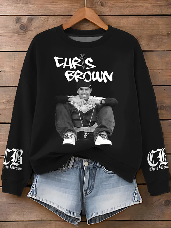 Chris Brown Breezy Bowl XX Printed Long Sleeve Casual Top