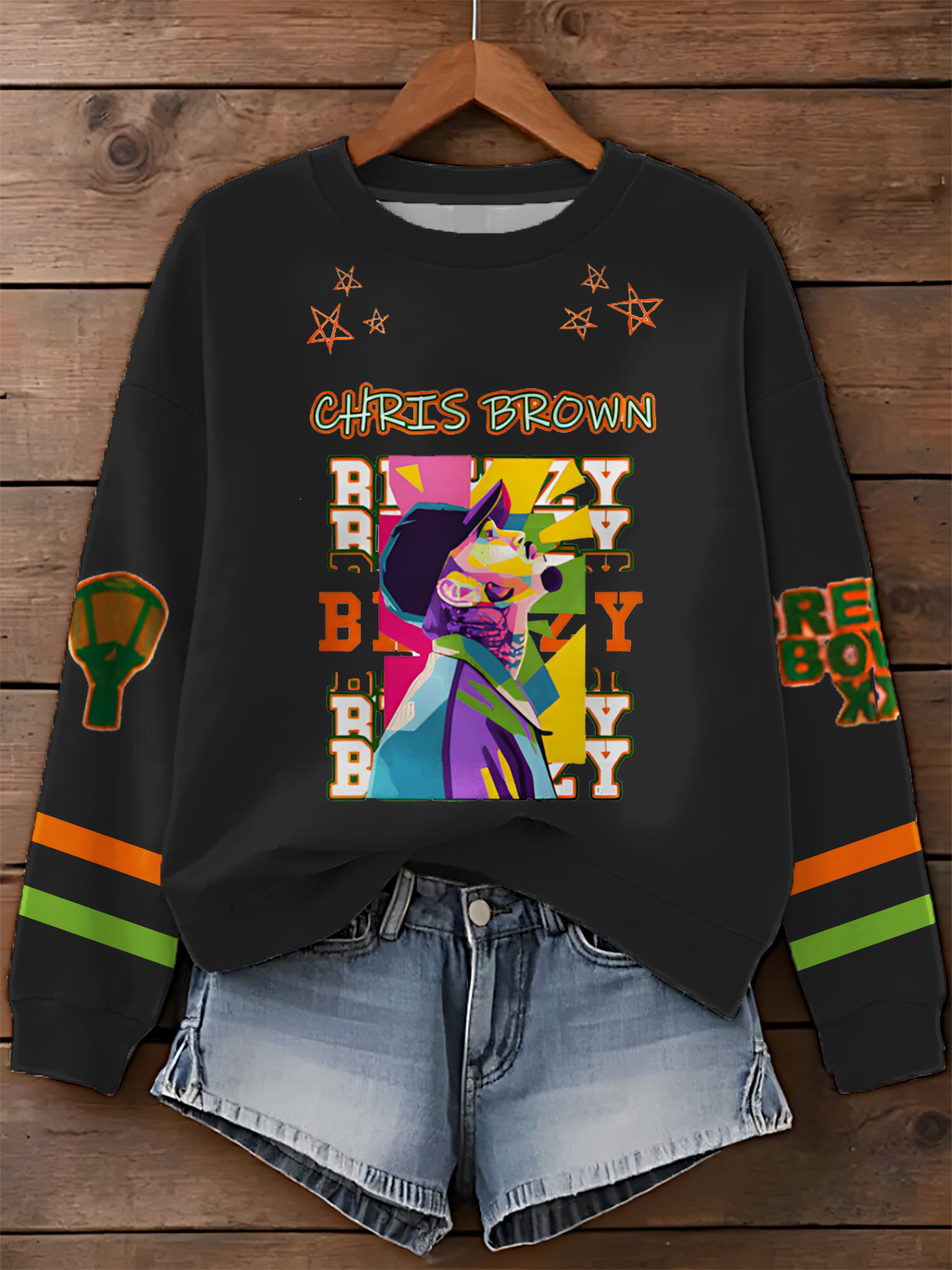 Chris Brown Breezy Bowl Printed Long Sleeve Casual Top