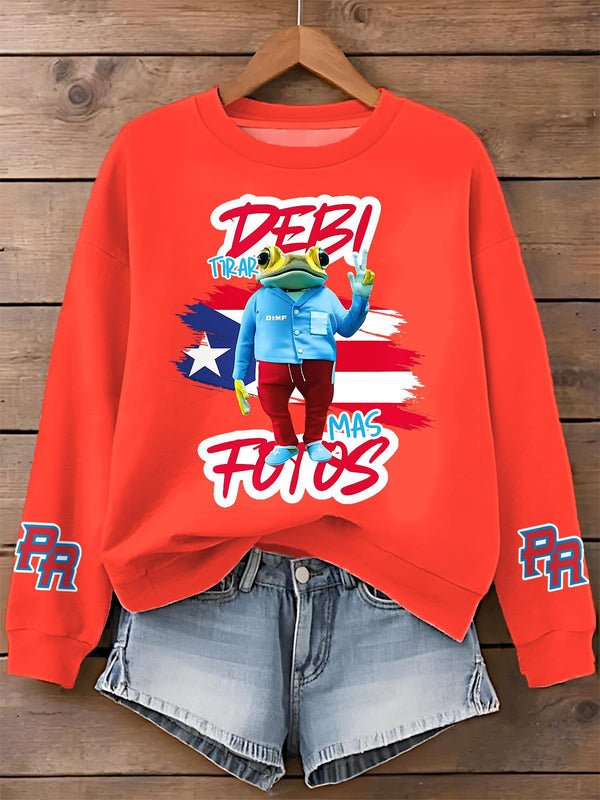 Puerto Rican Print Long Sleeve Casual Top