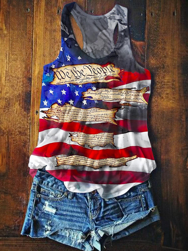 Vintage Independence Day Printed Casual Tank Top