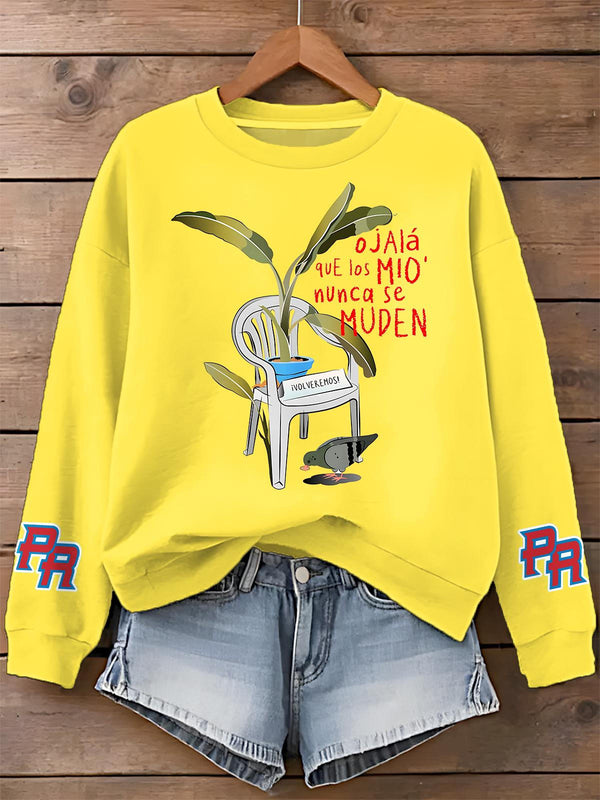 Puerto Rican Print Long Sleeve Casual Top