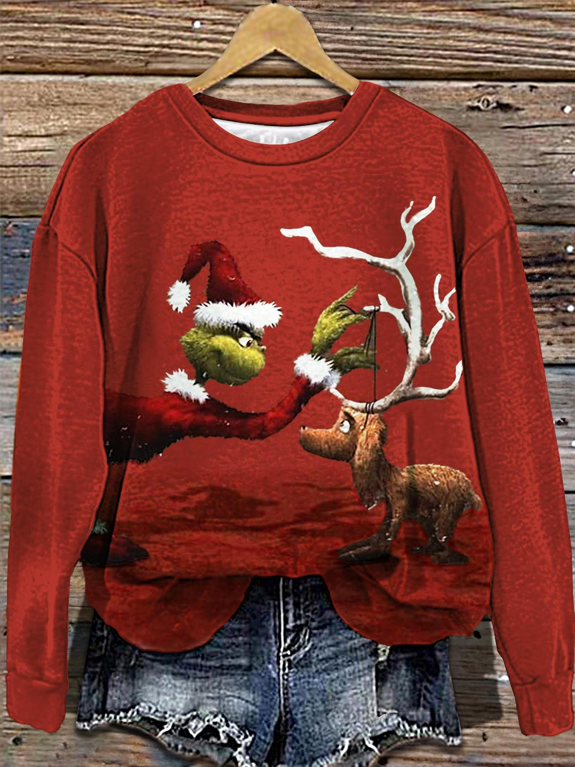 Christmas Reindeer Print Off Shoulder Sweatshirt