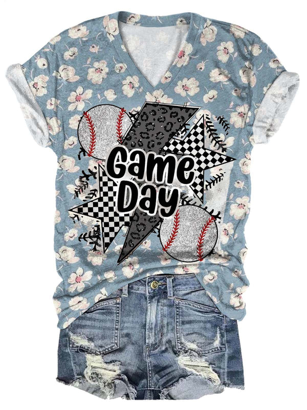 Camiseta de béisbol con estampado floral de verano para fanáticos del día del juego 