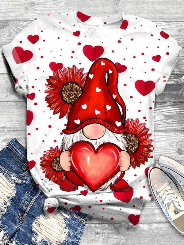 Heart Gnome Valentines Crew Neck T-shirt