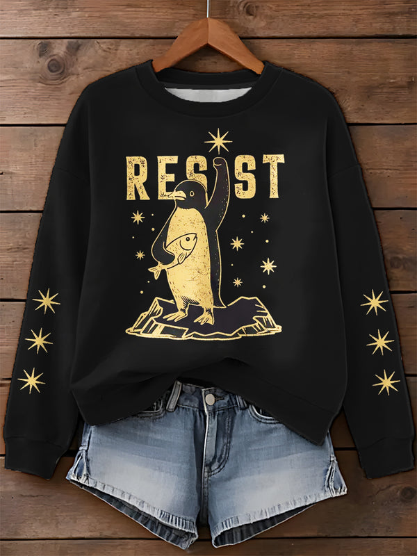 Penguins RESIST Printed Long Sleeve Casual Top