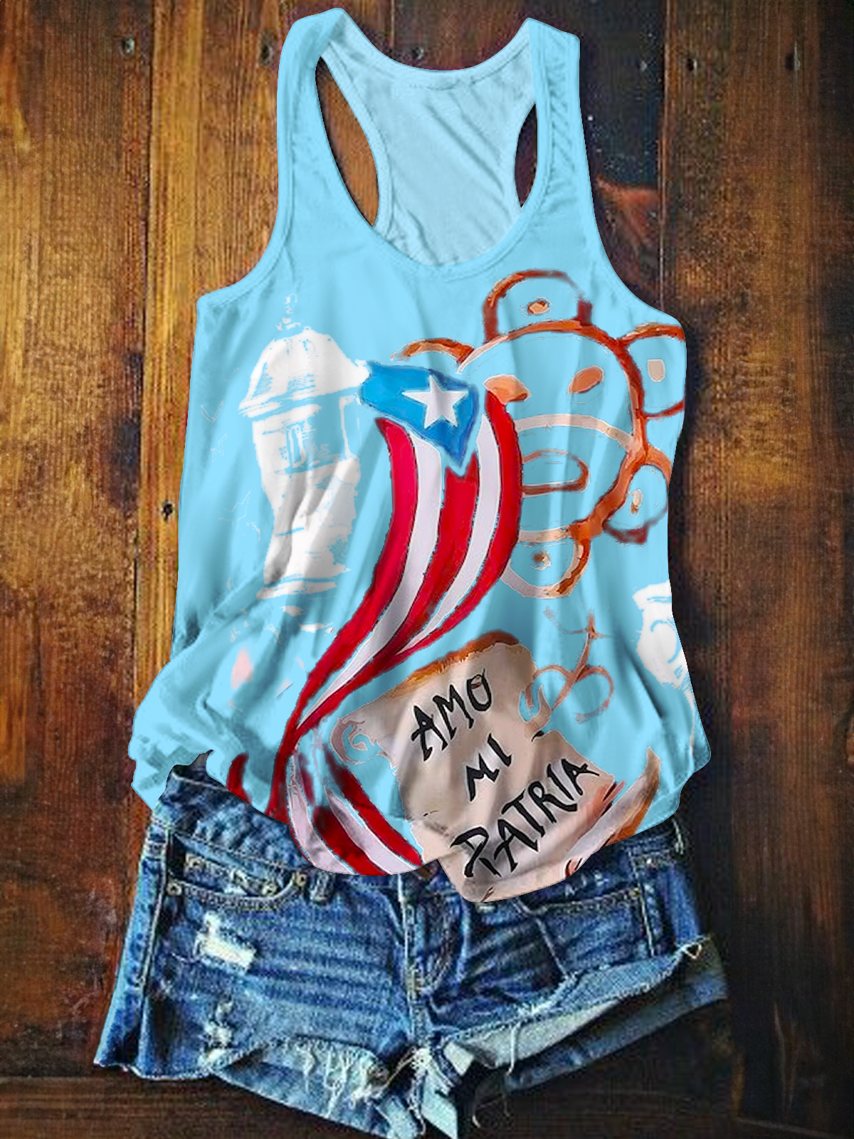 Puerto Rican Symbols Set Collage Printed Casual Tank Top
