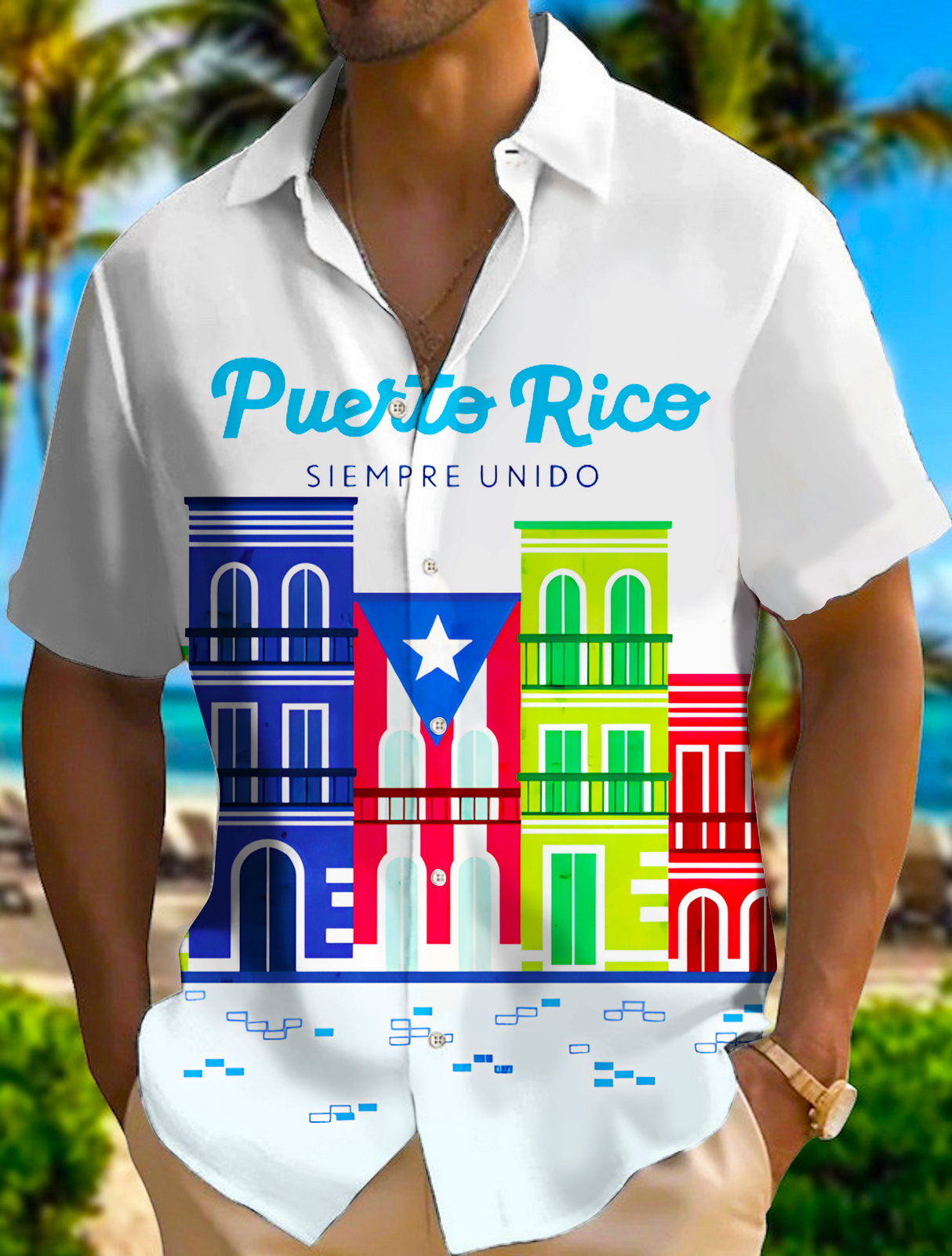 Puerto Rican Slempre Unido Flag Men's Short Sleeve Shirts