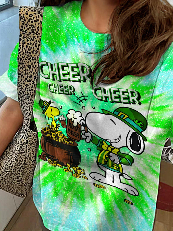 Vintage St. Patrick's Snoopy Print Crew Neck T-shirt