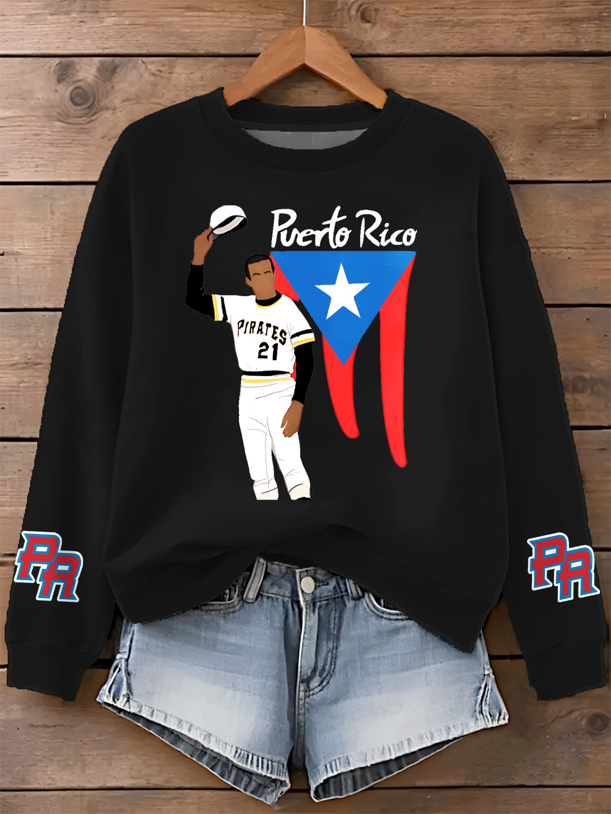 Roberto Clemente Printed Long Sleeve Casual Top