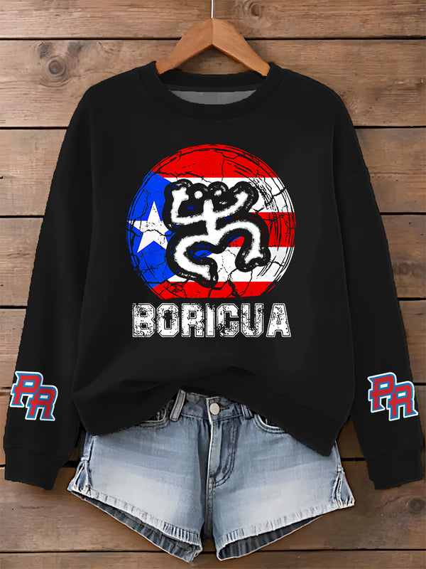 Puerto Rican Print Long Sleeve Casual Top