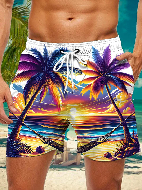 Pantalones cortos con bolsillo y estampado de coco hawaiano para hombre 