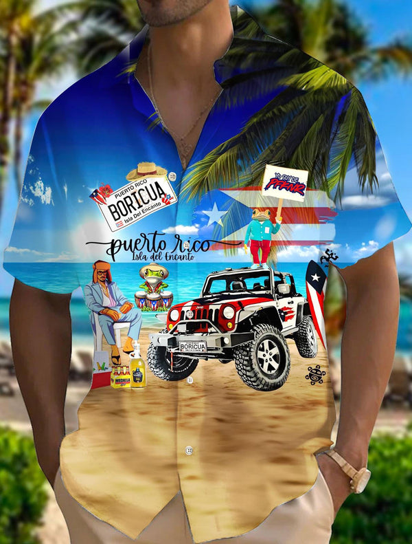 BadBunny Beach Print Short Sleeve Shirts