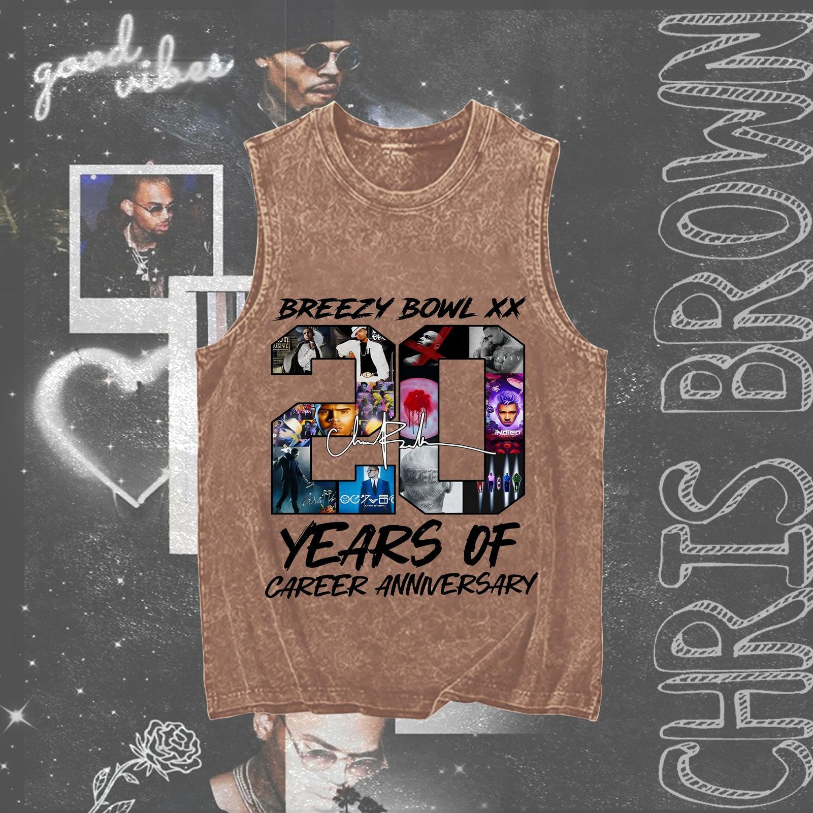 Chris Brown 20th Anniversary Washed Round Neck Sleeveless Tank Top
