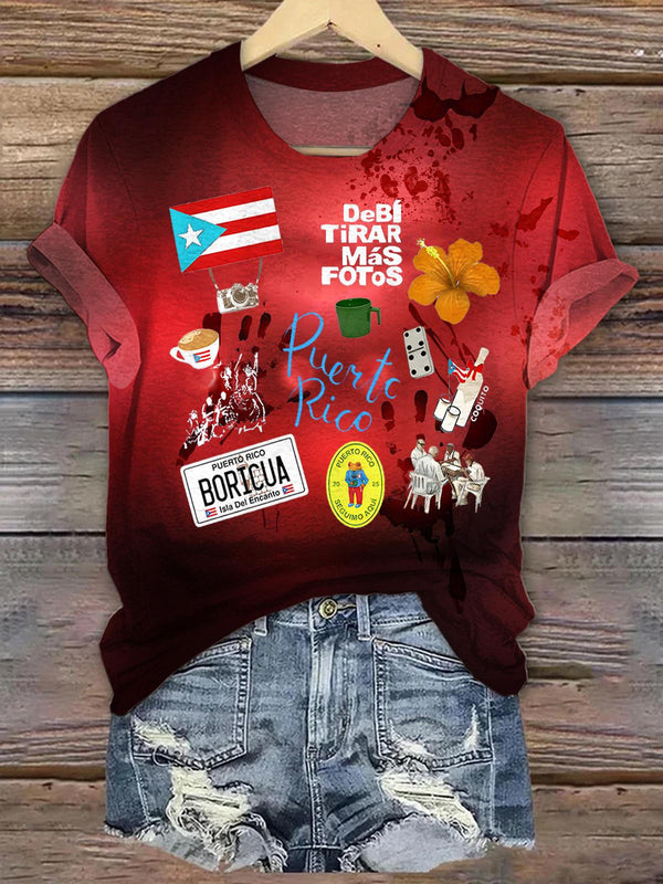 Puerto Rican Halloween print Crew Neck T-shirt
