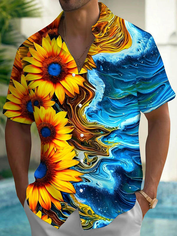 Camisas de manga corta con bolsillo de girasol para hombre