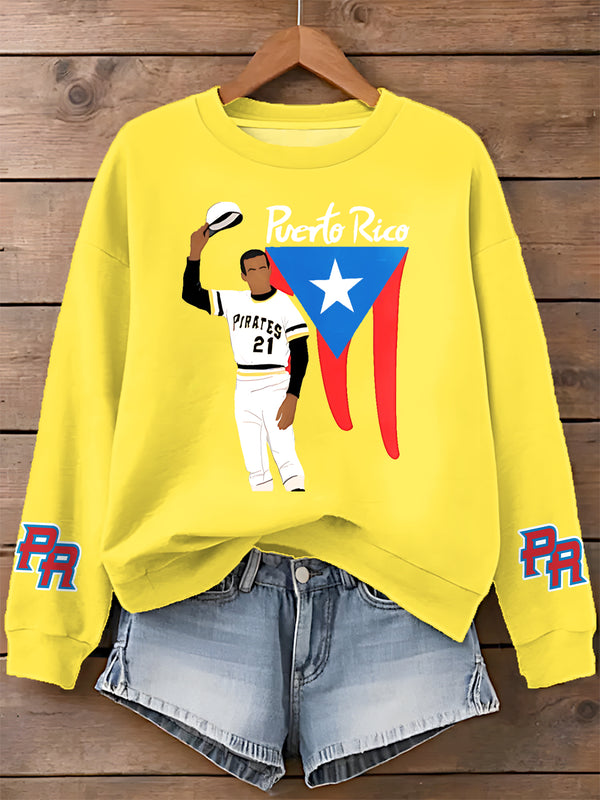 Roberto Clemente Printed Long Sleeve Casual Top
