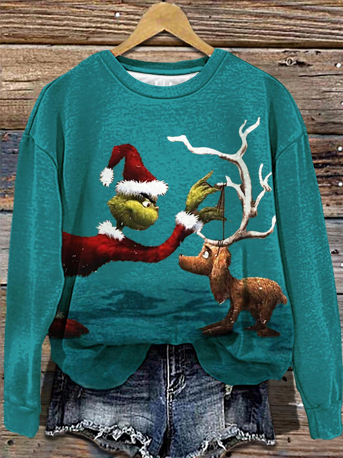 Christmas Reindeer Print Off Shoulder Sweatshirt