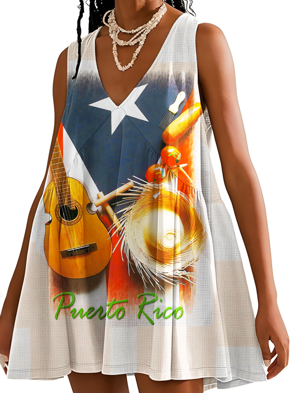 Puerto Rican Music V-neck Sleeveless Dress