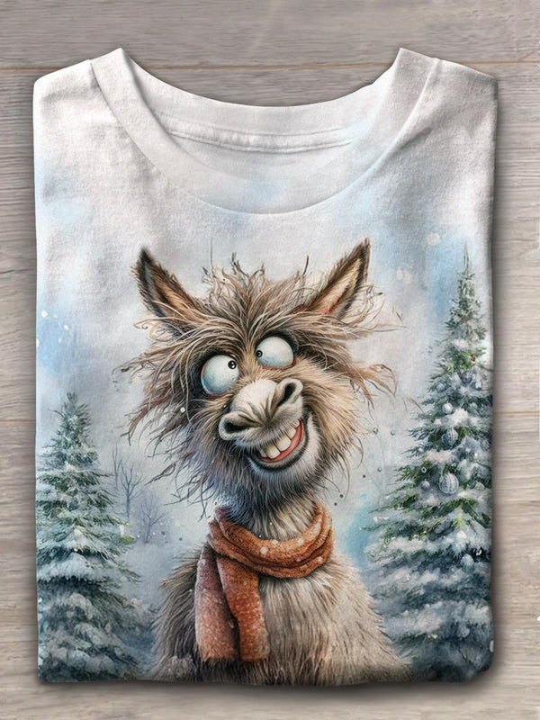 Women's Funny Animals Winter Crew Neck T-shirt