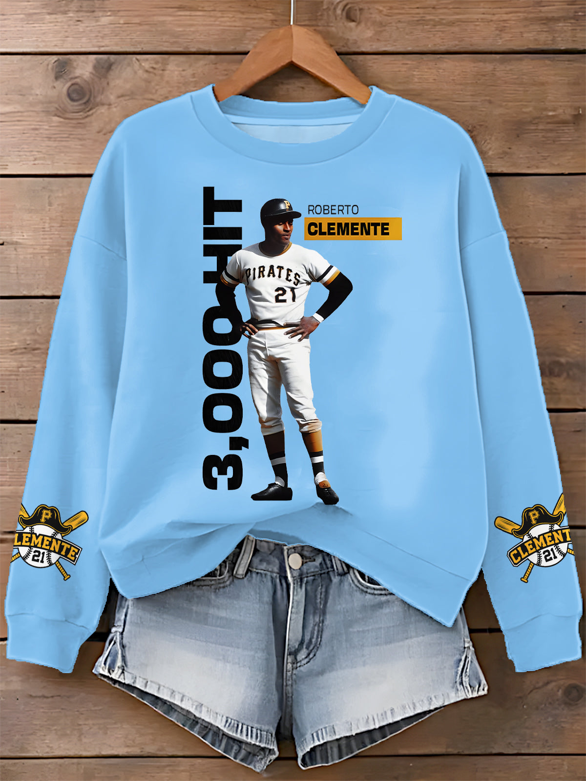 Roberto Clemente Printed Long Sleeve Casual Top