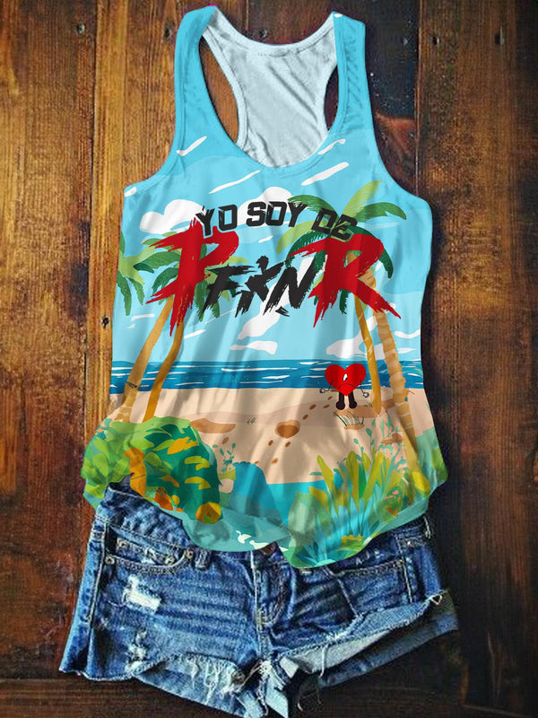 BadBunny Beach Printed Casual Tank Top