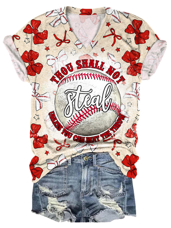 Camiseta vintage con estampado de lazo de béisbol "No robarás" 