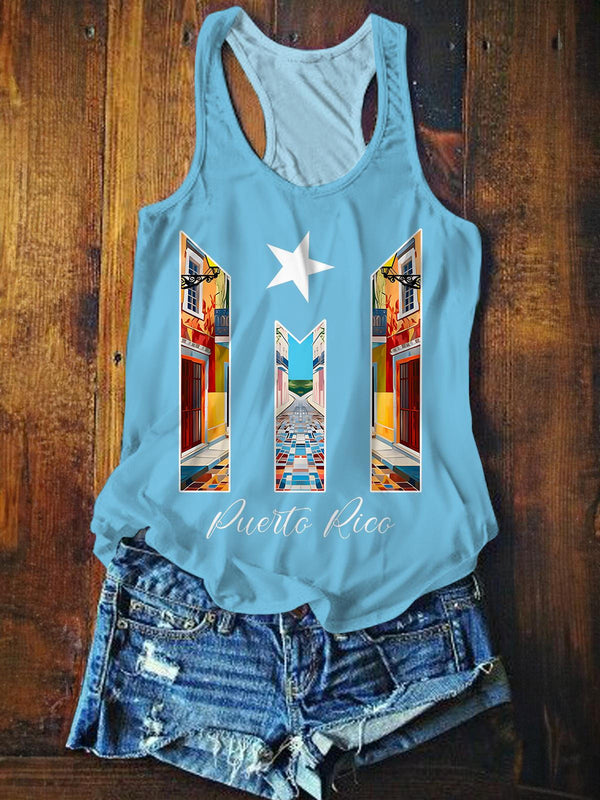 Puerto Rico Old Streets Printed Casual Tank Top