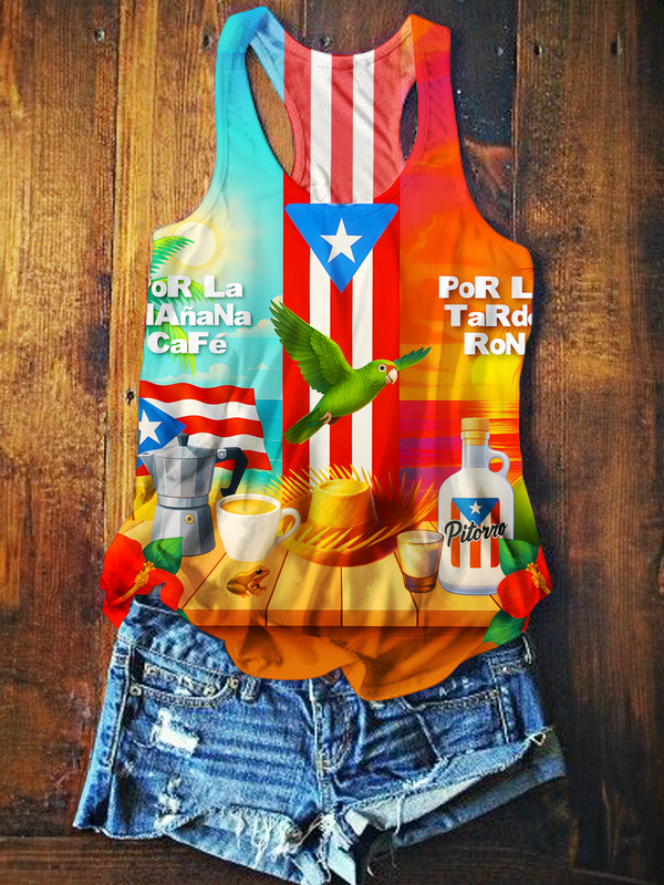 Puerto Rican Flag Printed Casual Tank Top