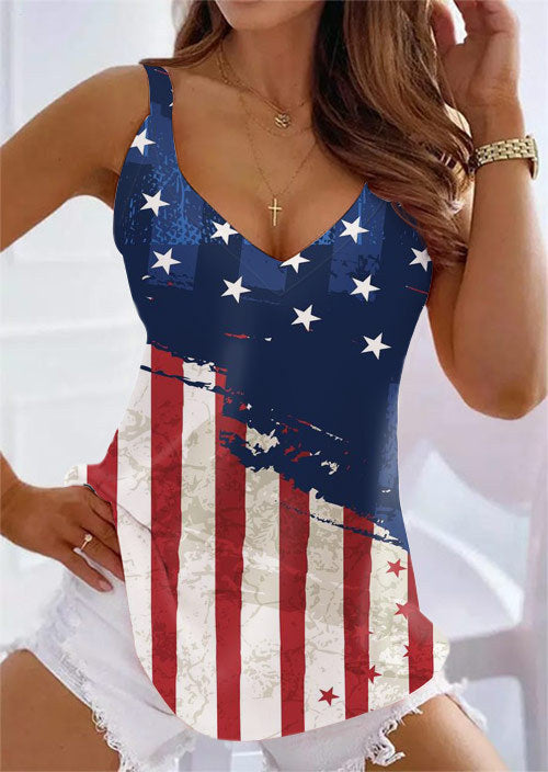 Retro USA Flag Print V-Neck Casual Vest