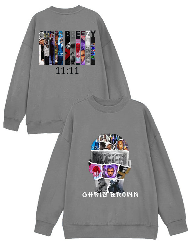 Camiseta informal de manga larga con estampado de álbum de doble cara en gris de Chris Brown 