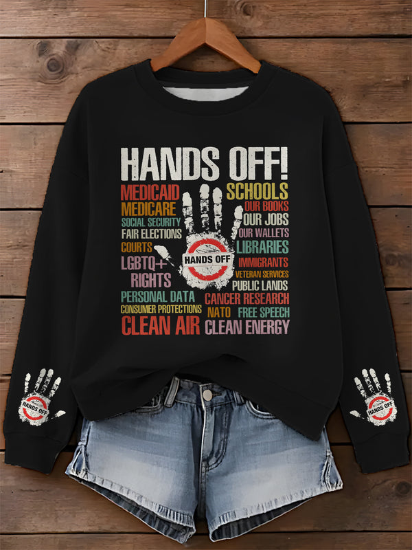 Hands Off Protest Printed Long Sleeve Casual Top