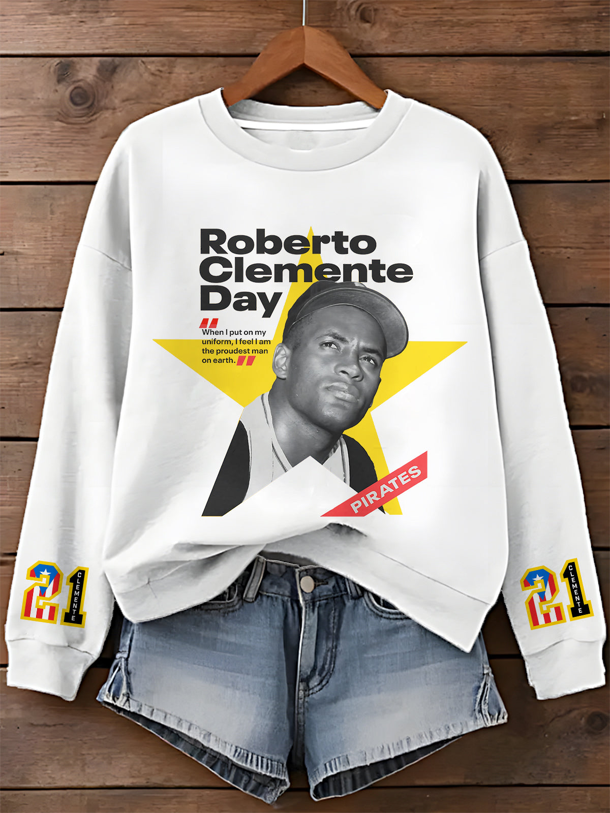 Roberto Clemente Printed Long Sleeve Casual Top