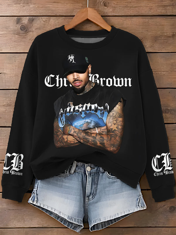 Chris Brown Breezy Bowl XX Printed Long Sleeve Casual Top